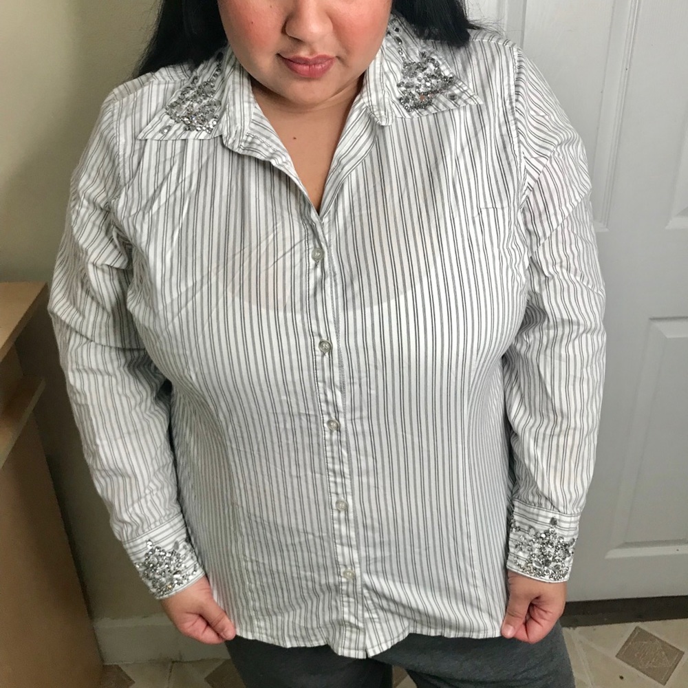 Lane Bryant Striped tops with embellishment detail